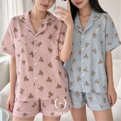 [이올레] 테디브리즈 파스텔 여성잠옷 반팔 반바지 여름 파자마 세트