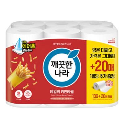 [깨끗한나라] 데일리키친타올 130+20매x6롤