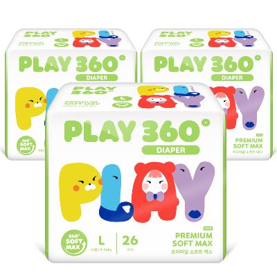 [한예지] 360도 프리미엄 소프트맥스 PLAY 팬티형 기저귀 대형(L) 26입 3팩