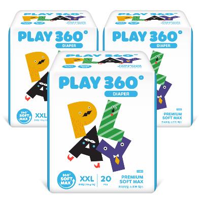 [한예지] 360도 프리미엄 소프트맥스 PLAY 팬티형 기저귀 초대형(XXL) 20입 3팩