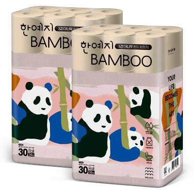 ★타임특가★ [한예지] 팬더캐릭터 Bamboo 대나무펄프 3겹 화장지 30m 30롤 2팩