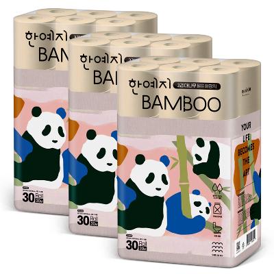 [한예지] 팬더캐릭터 Bamboo 대나무펄프 3겹 화장지 30m 30롤 3팩