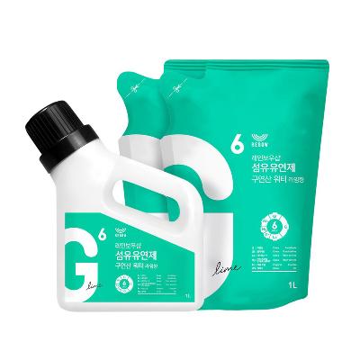 [레인보우샵] 섬유유연제 구연산 워터 라임향 1L 리필 세트(본품1개+리필2개)