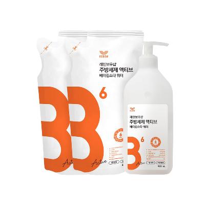 [레인보우샵] 주방세제 액티브 베이킹소다 워터 400ml 리필 세트 (본품1개+리필2개)