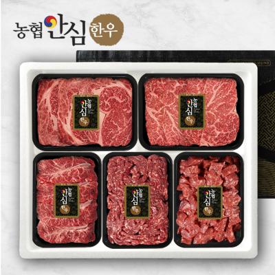 [바담] 농협안심한우 1등급 암소한우 1.5kg선물세트(등심300g+채끝300g+부채살300g+불고기300g+국거리300g)