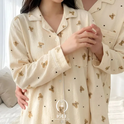 [이올레] 내추럴 곰돌이 스트라이프 커플 잠옷 상하세트