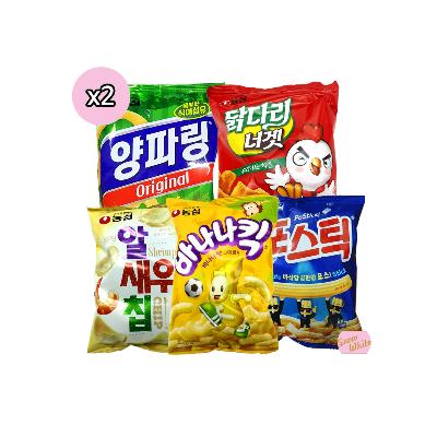 농심스낵세트(총10봉)(양파링 닭다리너겟 알새우칩 바나나킥 포스틱)