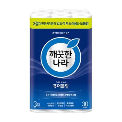 [깨끗한나라] 퓨어블랑 100%천연펄프 3겹 27m 30롤