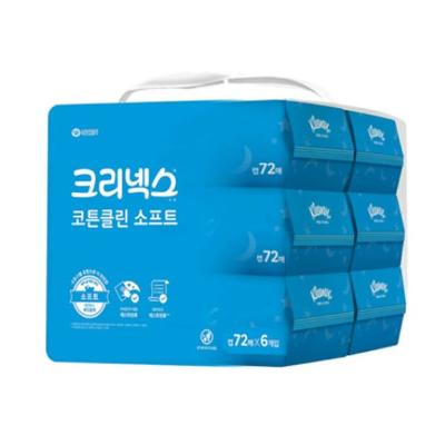 [크리넥스] 코튼클린 소프트 물티슈 캡형 72매x6입