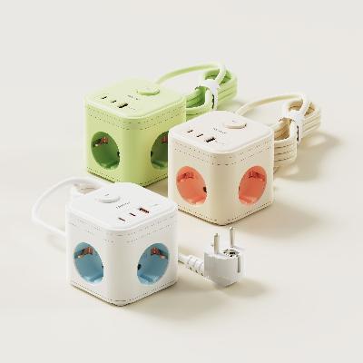 [무아스] 마카롱 3구 USB 고용량 큐브 멀티탭