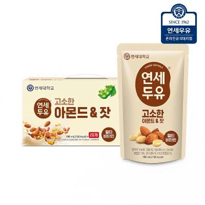 [연세우유] 연세두유 고소한 아몬드 잣 두유 파우치 20팩/190mlx20팩x1박스
